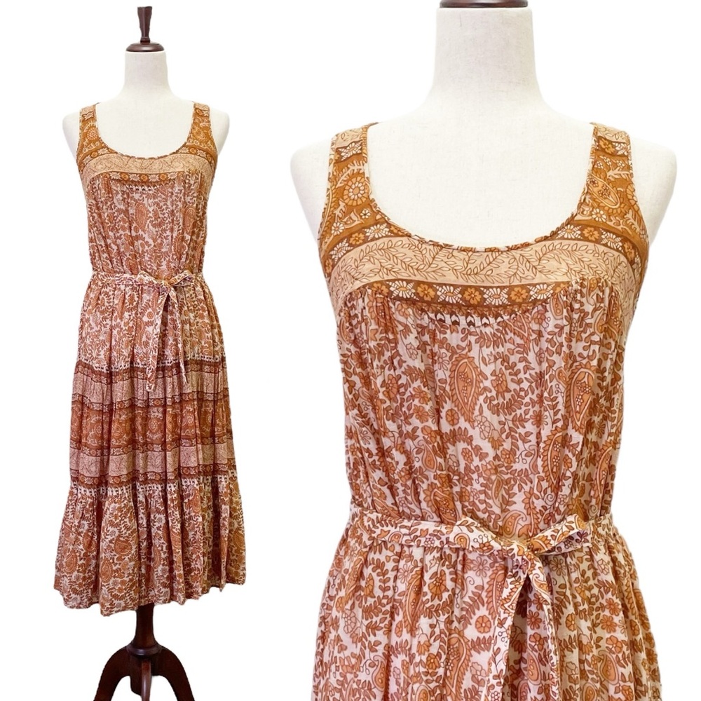 Vintage Rust and Cream Paisley Midi Dress
